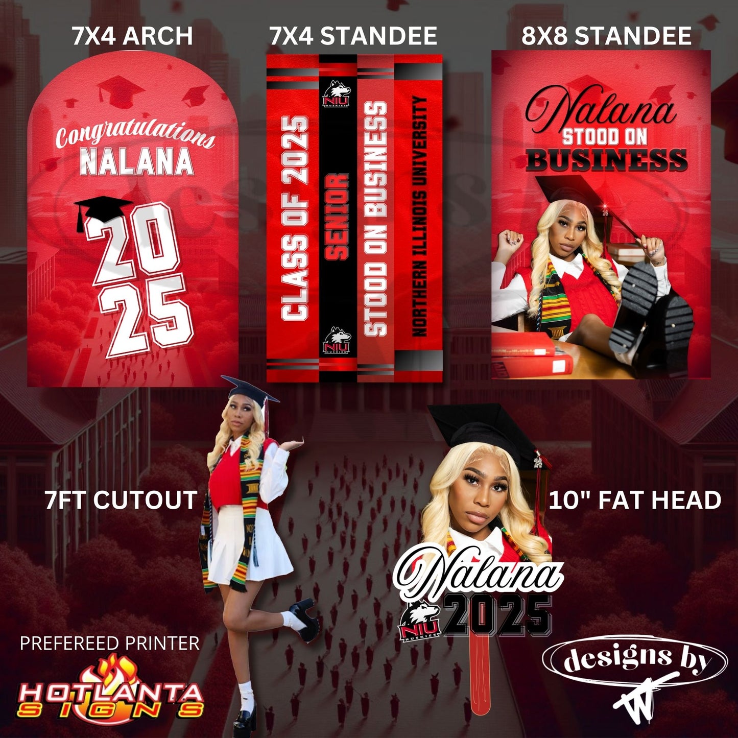 Graduation Party Prop Bundle | Graduation Standees | Class of 2025 | Graduation Party Props | Red & Black Graduation Standee Template