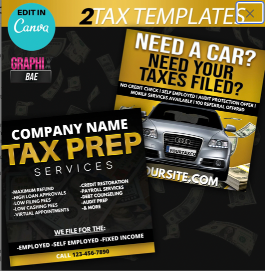 Tax Prep Flyer 2PACK BLK & GOLD EDIT IN CANVA