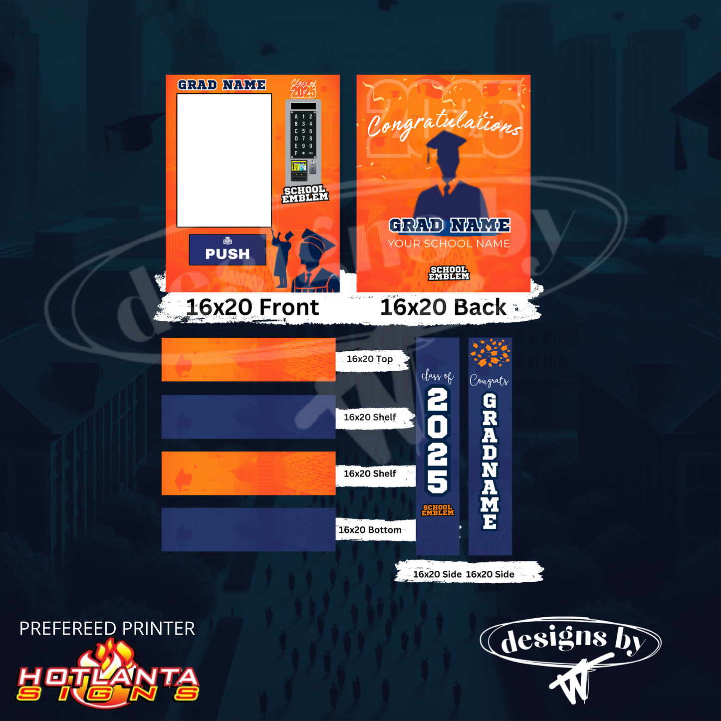 Custom Graduation Vending Machine | Graduation Standees | Class of 2025 | Graduation Party Props | Canva Graduation Template Orange/Navy