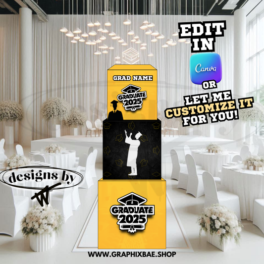 Custom Graduation Cubes – Class of 2025 -| Graduation Party Props | Yellow + Black