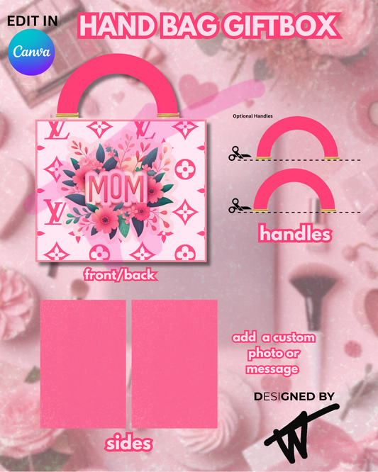 Mother's Day, Designer Handbag Gift Box, Luxury Handbag Gift box, PNG File, Canva Template $5