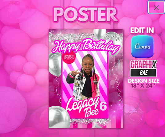 Pink Doll Birthday Poster Design EDIT IN CANVA