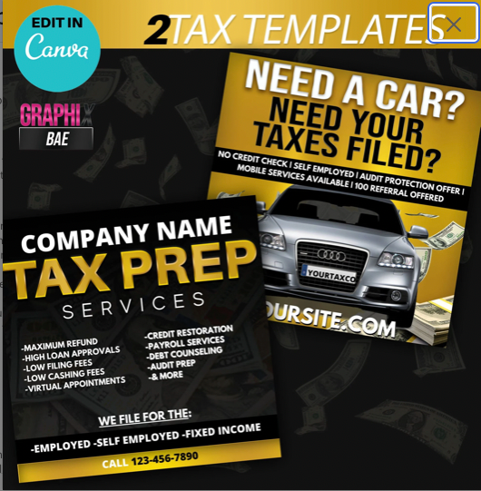 Tax Prep Flyer 2PACK BLK & GOLD EDIT  IN CANVA