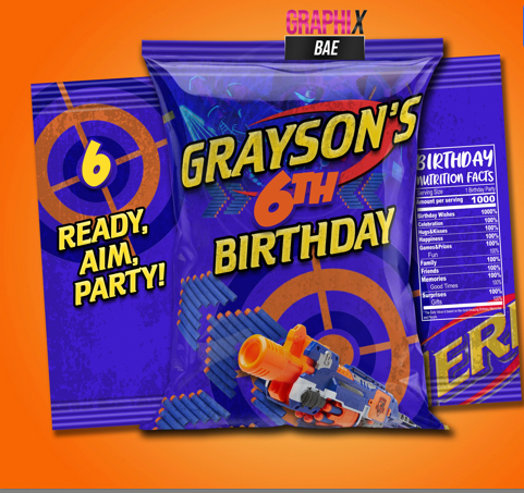 Nerf-Themed Birthday Chip Bags