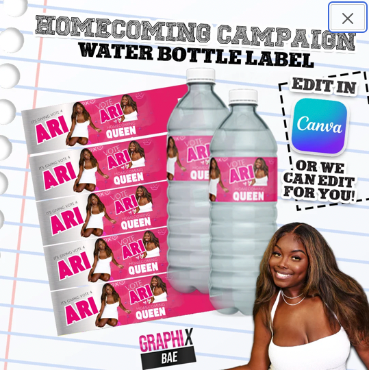 Homecoming Campaign Water Bottle Labels EDIT IN CANVA