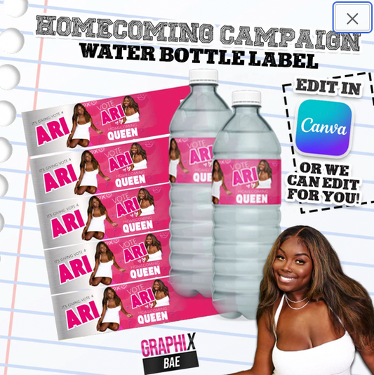 Homecoming Campaign Water Bottle Labels EDIT IN CANVA