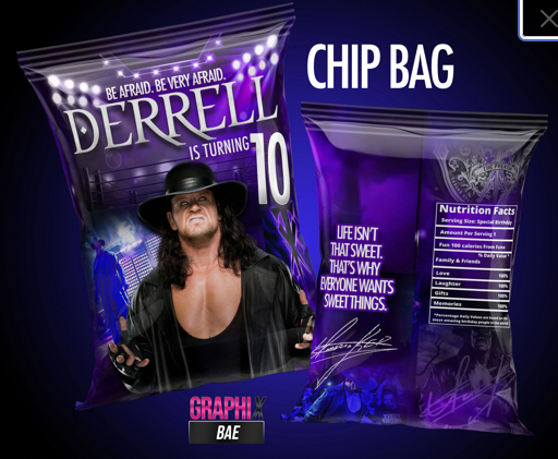 WWE Birthday Under Taker Chip Bag Design Wrestle mania WWE Party Favors