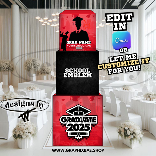 Custom Graduation Cubes – Class of 2025 -| Graduation Party Props | RED + Black