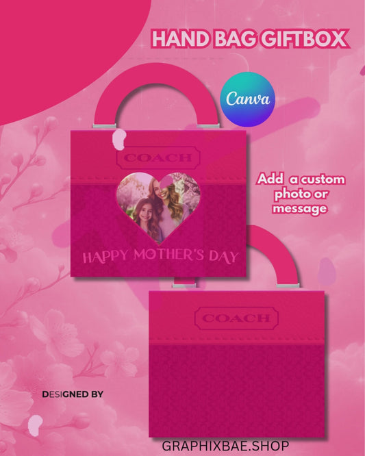 Mother's Day, Designer Handbag Gift Box, Luxury Handbag Gift box, PNG File, Canva Template , Instant download
