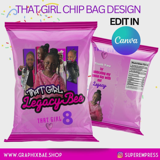 That Girl Chip Bag Birthday Template | That Girl Birthday Editable Canva Template