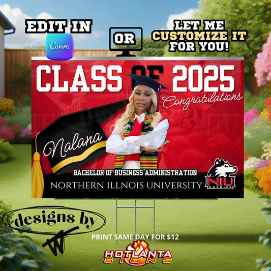 red grad yard sign 